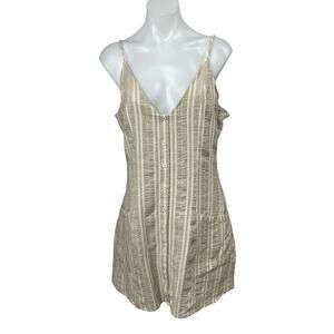 Lost + Wander Beige Striped Sleeveless V Neck Button Mini Camisole Shift Dress L